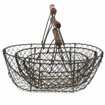 Artikel Draadmand met beugel bruin metaal 20/25 / 30cm, set van 3