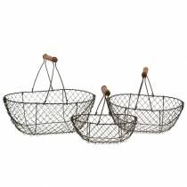 Artikel Draadmand met beugel bruin metaal 20/25 / 30cm, set van 3