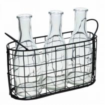 Draadmand flessenvaas metaal tafeldecoratie zwart 23×9×12cm