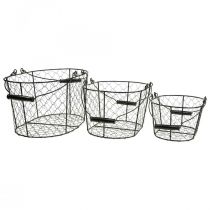 Draadmand met handvatten zwart metaal 35/31/27cm set van 3