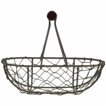 Artikel Ovale draadmand met handvat, grijs, 17×11 cm, H15 cm, 2 stuks