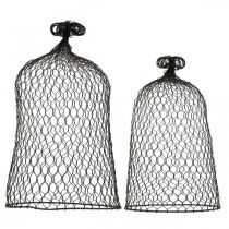 Artikel Decoratieve bel van metaal, klimhulp, draadkap bruin, patina H50/41cm Ø30/25cm, set van 2