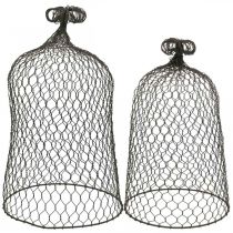 Artikel Decoratieve bel van metaal, klimhulp, draadkap bruin, patina H50/41cm Ø30/25cm, set van 2