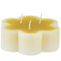 Artikel Kaars met drie lonten decoratieve bloemenkaars geel wit Ø11,5cm H4cm