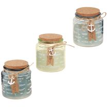 Artikel Geurkaarsen in glas viskaarsen maritiem blauw groen H11cm 3st