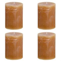 Artikel Effen karamelkleurige pilaarkaarsen 60×80mm, set van 4, elegante kaarsen voor decoratie en gezelligheid