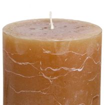 Artikel Effen karamelkleurige pilaarkaarsen 70×100mm Set van 4 - Rustieke decoratie, lange brandduur, bruine kaarsen voor gezelligheid