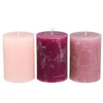 Artikel Effen kaarsen zuilen roze bes 70x100mm 12 st