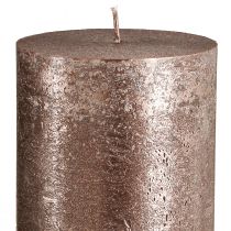 Artikel Effen koperen pilaarkaarsen, 85 mm x 200 mm, set van 2 - lange brandduur, feestelijk metallic design ter decoratie