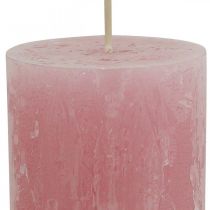 Artikel Effen kaarsen roze rustiek zelfdovend 60×110mm 4 st
