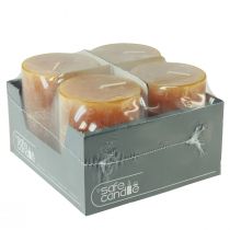 Artikel Gele Rustieke Pilaarkaarsen 80x110mm 4-pack Veilige Kaars - Brandduur 57 uur, RAL-kwaliteit