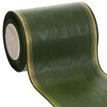 Artikel Elegante donkergroene moiré-kranslint, 125 mm met gouden parelrand, rouwlint, huwelijksdecoratie, striklint