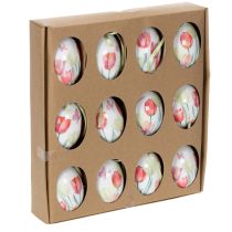 Artikel Paaseiversiering, tulpmotief met lint om op te hangen en lenteversiering, 6 cm, 12 stuks