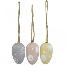 Artikel Mini paaseieren, houten eieren met bloemen, paasdecoratie paars, roze, geel H3.5cm 6st