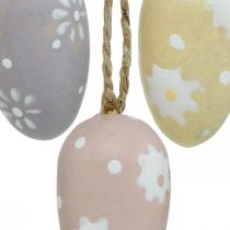Artikel Mini paaseieren, houten eieren met bloemen, paasdecoratie paars, roze, geel H3.5cm 6st