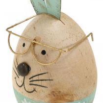 Artikel Paashaas met bril decoratief figuur houten ei Ø5cm H13.5cm 3st