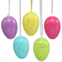 Paasei om op te hangen plastic ei assorti kleuren H6cm 12 stuks