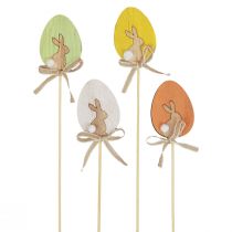 Artikel Bloemenplug Paasdecoratie houten ei met konijntje kleurrijk 5×7cm 12st