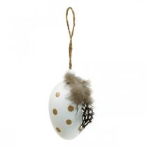 Paaseieren om op te hangen decoratieve eieren met veer H6cm 6st