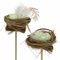 Decoratieve plug vogelnest, paasdecoratie, nest met eieren 23cm 6st