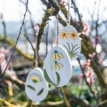 Artikel Eieren om op te hangen, houten paaseieren, bloemmotief, paardenbloem sneeuwklokje Winterling H14cm 3st