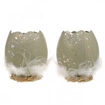 Artikel Ei om te decoreren, Pasen, deco eierhelft, lentedecoratie Ø8cm H10cm grijs, zilver 4st