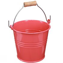 Artikel Emmer metalen bloempot roze handvat 16x17,5x16cm 2st