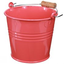 Artikel Emmer metalen bloempot roze handvat 16x17,5x16cm 2st