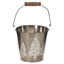 Artikel Decoratieve emmer met dennenbomen en houten handvat, 13 cm