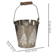 Artikel Decoratieve emmer met dennenbomen en houten handvat, 13 cm