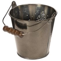 Artikel Decoratieve emmer met dennenbomen en houten handvat, 13 cm