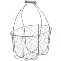 Artikel Draadmand met handvat, manden nostalgisch, metalen mand shabby chic, antiek look zilver, wit L35/30/25cm H46.5/35/25cm set van 3