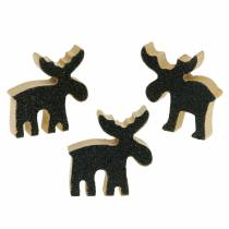 Artikel Kerstversiering eland hout zwart glitter 5 × 5,5 cm 12st