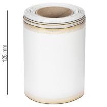 Artikel Elegant Moiré-kranslint, 125 mm, wit met gouden rand - Hoogwaardig decoratief lint voor bloemisterij en feesten
