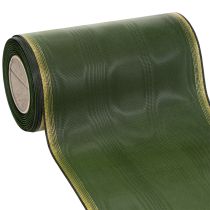 Artikel Elegant moiré kranslint, 175 mm, donkergroen met parelrand en taftweefsel voor feestelijke gelegenheden.