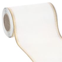 Artikel Elegante moiré krans met gouden rand, huwelijksdecoratie, rouwlint, wit 150mm x 25m