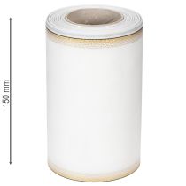 Artikel Elegante moiré krans met gouden rand, huwelijksdecoratie, rouwlint, wit 150mm x 25m