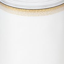 Artikel Elegante moiré krans met gouden rand, huwelijksdecoratie, rouwlint, wit 150mm x 25m