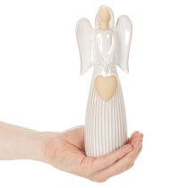 Artikel Engelenbeeldje met hartversiering in crèmewit, 23 cm