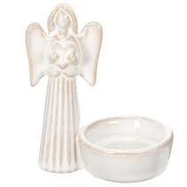 Artikel Engelenkomdecoratie met klein figuurtje en ronde theelichthouder 10 cm, 3 stuks