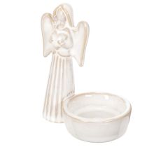 Artikel Engelenkomdecoratie met klein figuurtje en ronde theelichthouder 10 cm, 3 stuks