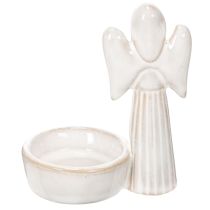 Artikel Engelenkomdecoratie met klein figuurtje en ronde theelichthouder 10 cm, 3 stuks