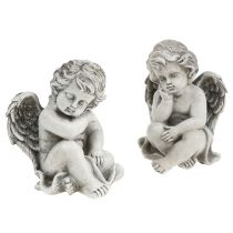 Decoratieve engel in grijs zittend 13.5cm 2st