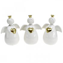 Engel figuur keramiek wit, gouden beschermengel 10 × 6.5 × 13cm 3st