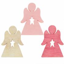 Artikel Engel gemaakt van hout voor het verstrooien van roze, roze, wit 4cm 72p