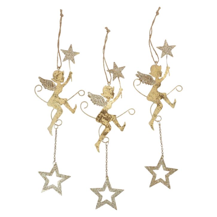 Artikel Engel hanger ster kerstdecoratie om op te hangen H28cm 3 st