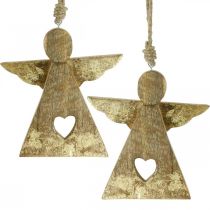 Deco engel mangohout deco figuur om op te hangen 13 × H13.5cm 2st