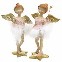 Artikel Deco ballerina engel roze, goud Ø11,5 H15cm 2st