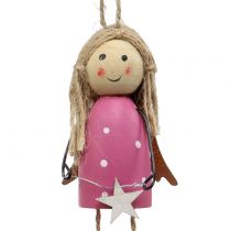 Artikel Houten engelen om op te hangen grijs, roze 7,5cm 6 st