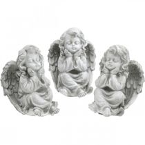 Engelenfiguur kleine grafdecoratie tuinfiguur grijs H9cm 3st